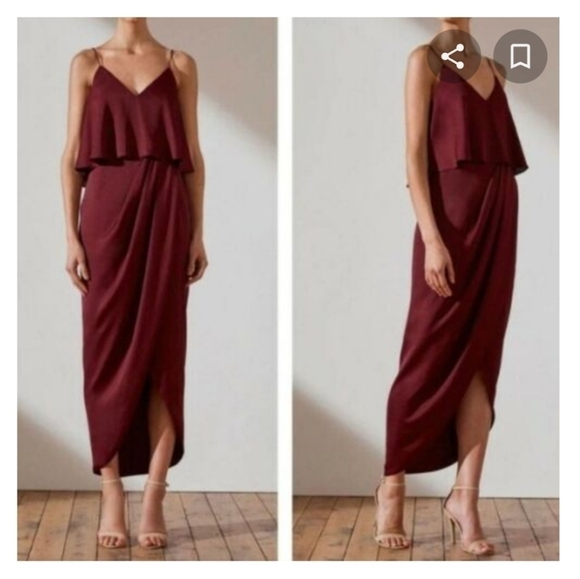 Shona Joy Luxe Cocktail Frill Dress Tulip Hem Garnet Burgundy Red Size 4 NWT - Picture 3 of 13